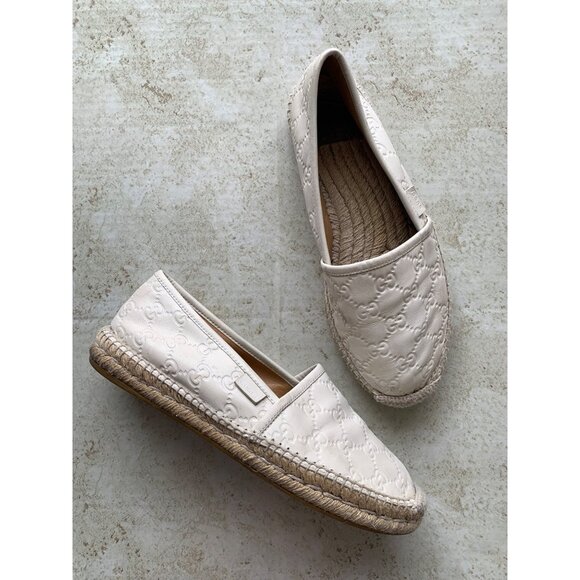 Gucci Beige GG Canvas/Leather Slip on Espadrille Flats Womens 39 - Picture 1 of 12